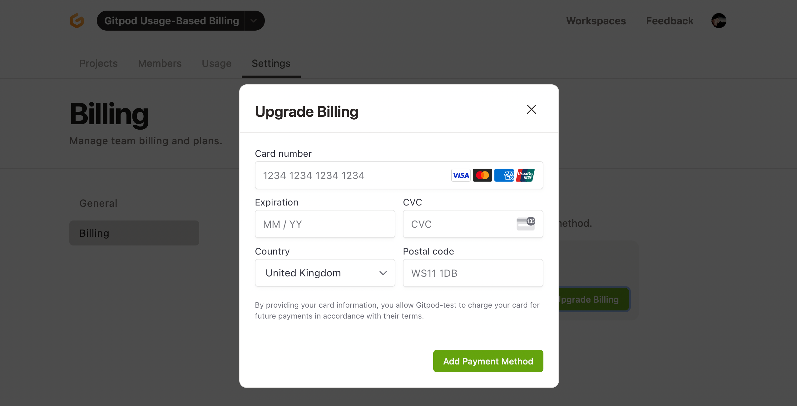 Add payment details
