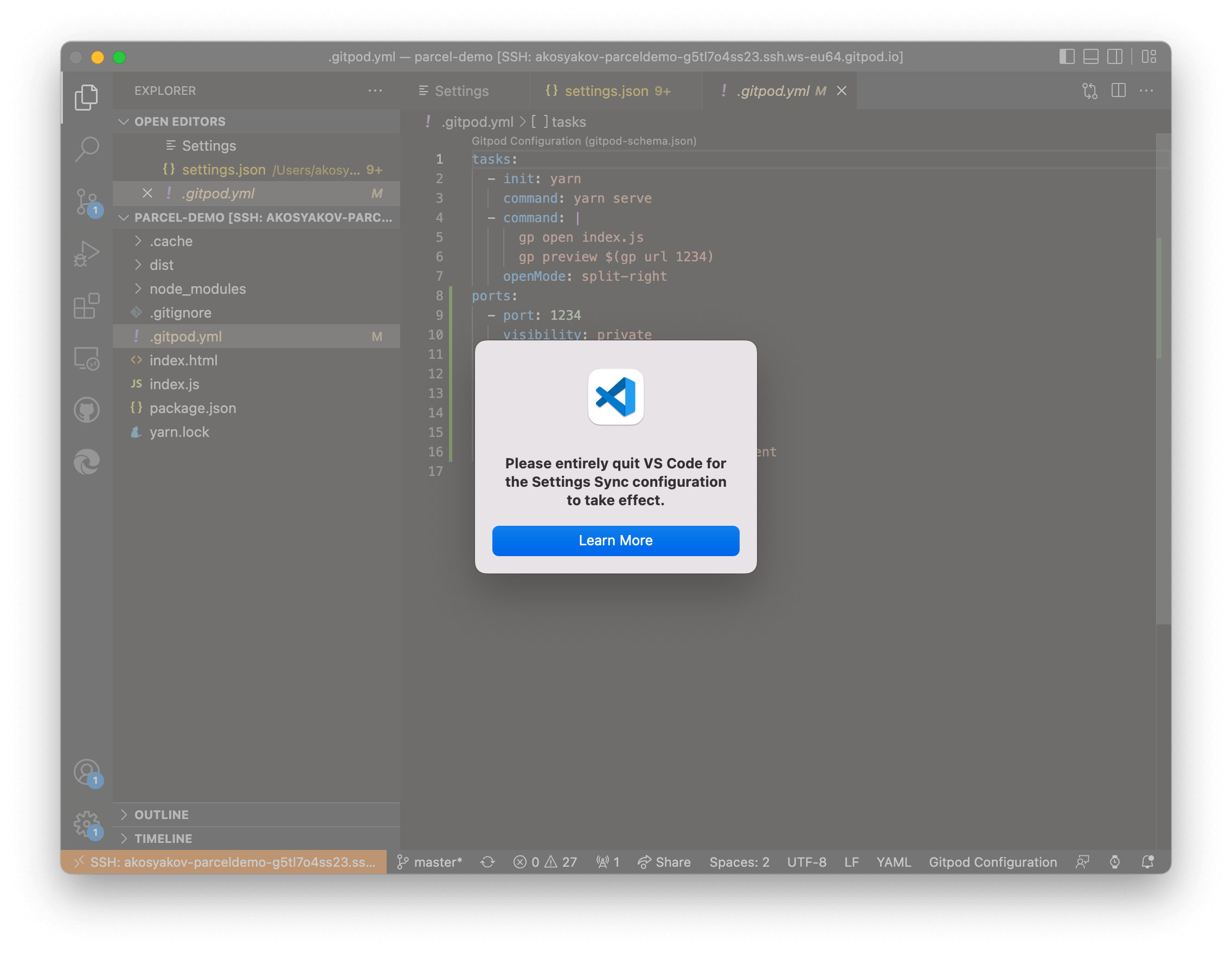 Prompt to restart VS Code Desktop